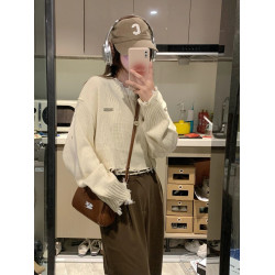 2025春秋新款辣妹破洞毛衣女大碼胖mm設計感外穿針織衫短款上衣冬