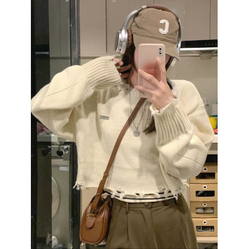 2025春秋新款辣妹破洞毛衣女大碼胖mm設計感外穿針織衫短款上衣冬 2025春秋新款辣妹破洞毛衣女大碼胖mm設計感外穿針織衫短款上衣冬