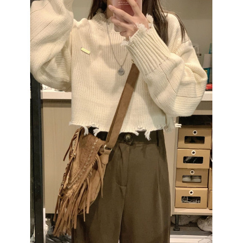 2025春秋新款辣妹破洞毛衣女大碼胖mm設計感外穿針織衫短款上衣冬 2025春秋新款辣妹破洞毛衣女大碼胖mm設計感外穿針織衫短款上衣冬