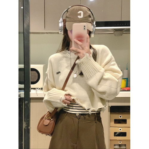 2025春秋新款辣妹破洞毛衣女大碼胖mm設計感外穿針織衫短款上衣冬 2025春秋新款辣妹破洞毛衣女大碼胖mm設計感外穿針織衫短款上衣冬