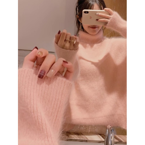 秋冬水貂絨軟糯白色高領毛衣女加厚馬海毛內搭寬松慵懶打底針織衫 秋冬水貂絨軟糯白色高領毛衣女加厚馬海毛內搭寬松慵懶打底針織衫