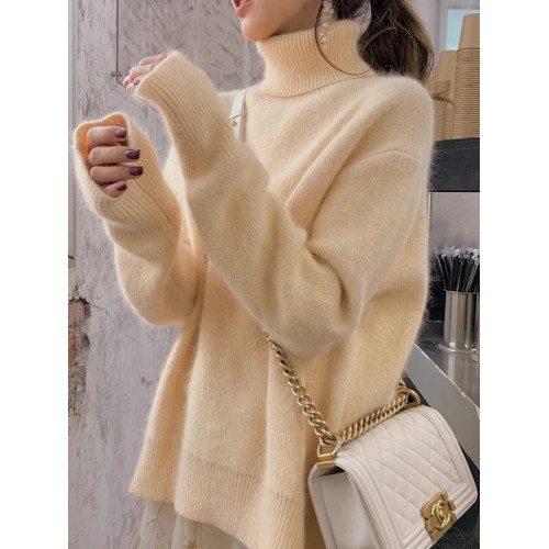 秋冬水貂絨軟糯白色高領毛衣女加厚馬海毛內搭寬松慵懶打底針織衫 秋冬水貂絨軟糯白色高領毛衣女加厚馬海毛內搭寬松慵懶打底針織衫