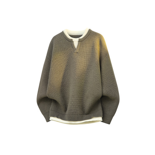 悟空有貨日系復古假兩件拼接圓領針織衫男女秋季情侶寬松休閒毛衣 悟空有貨日系復古假兩件拼接圓領針織衫男女秋季情侶寬松休閒毛衣