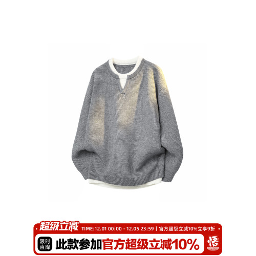悟空有貨日系復古假兩件拼接圓領針織衫男女秋季情侶寬松休閒毛衣 悟空有貨日系復古假兩件拼接圓領針織衫男女秋季情侶寬松休閒毛衣