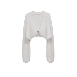 美式復古水貂絨開衫毛衣女秋冬新款慵懶風寬松百搭針織短外套上衣