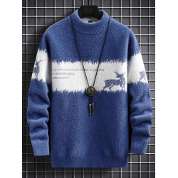 啄木鳥男毛衣新款一體絨半高領青年針織衫水貂絨保暖毛線衣服冬