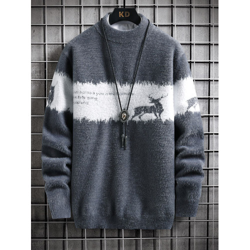 啄木鳥男毛衣新款一體絨半高領青年針織衫水貂絨保暖毛線衣服冬 啄木鳥男毛衣新款一體絨半高領青年針織衫水貂絨保暖毛線衣服冬