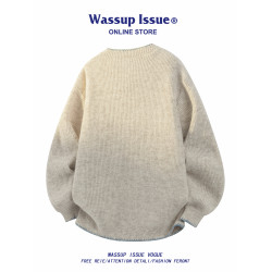 WASSUP ISSUE美式針織羊毛衫男款春秋季慵懶風寬松情侶毛衣外套男