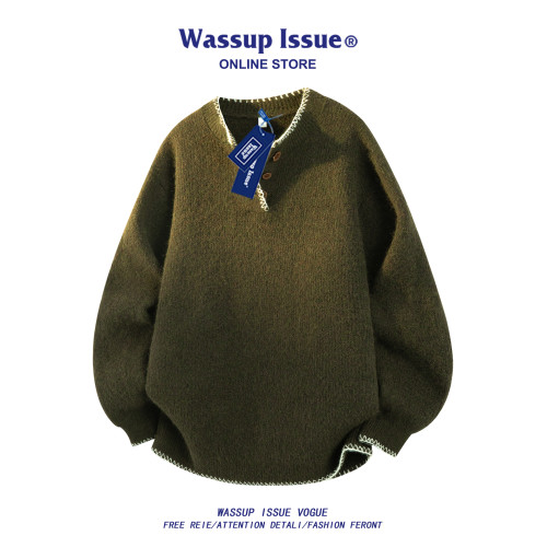 WASSUP ISSUE美式針織羊毛衫男款春秋季慵懶風寬松情侶毛衣外套男 WASSUP ISSUE美式針織羊毛衫男款春秋季慵懶風寬松情侶毛衣外套男