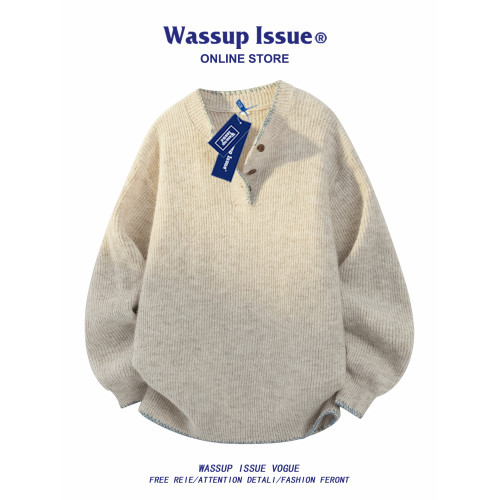 WASSUP ISSUE美式針織羊毛衫男款春秋季慵懶風寬松情侶毛衣外套男 WASSUP ISSUE美式針織羊毛衫男款春秋季慵懶風寬松情侶毛衣外套男