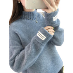 雪尼爾水貂絨加厚毛衣女套頭23秋冬新款純色寬松半高領針織打底衫