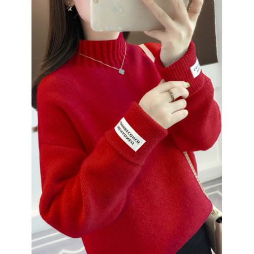 雪尼爾水貂絨加厚毛衣女套頭23秋冬新款純色寬松半高領針織打底衫