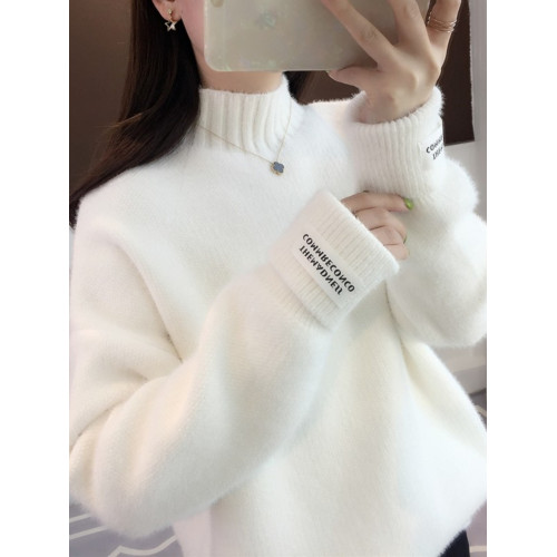 雪尼爾水貂絨加厚毛衣女套頭23秋冬新款純色寬松半高領針織打底衫