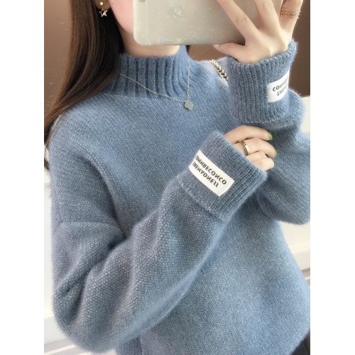 雪尼爾水貂絨加厚毛衣女套頭23秋冬新款純色寬松半高領針織打底衫