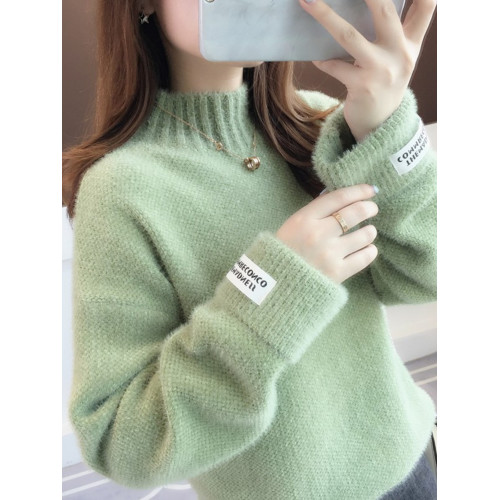 雪尼爾水貂絨加厚毛衣女套頭23秋冬新款純色寬松半高領針織打底衫