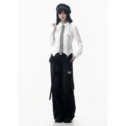 pinksavior【時空列車】針織毛衣十字裝飾設計顯瘦襯衫牛仔長褲