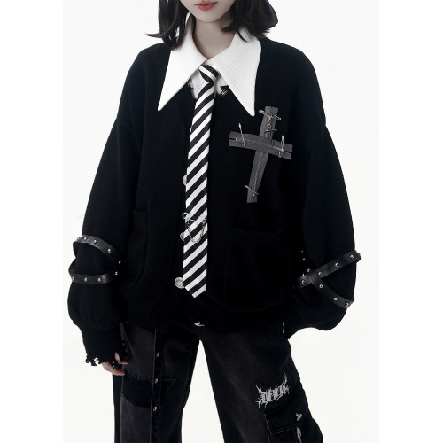 pinksavior【時空列車】針織毛衣十字裝飾設計顯瘦襯衫牛仔長褲 pinksavior【時空列車】針織毛衣十字裝飾設計顯瘦襯衫牛仔長褲