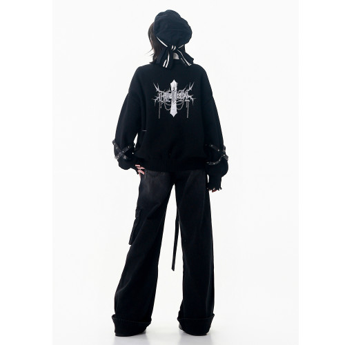 pinksavior【時空列車】針織毛衣十字裝飾設計顯瘦襯衫牛仔長褲 pinksavior【時空列車】針織毛衣十字裝飾設計顯瘦襯衫牛仔長褲