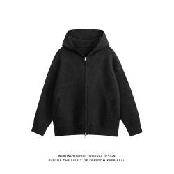 悟空有貨美式復古純色拉鍊開衫連帽毛衣男女老錢風情侶休閒針織衫