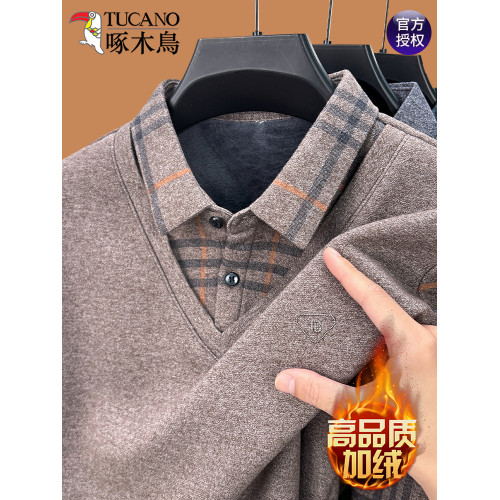 啄木鳥冬季假兩件加絨加厚毛衣男POLO衫t恤保暖打底中老年爸爸裝 啄木鳥冬季假兩件加絨加厚毛衣男POLO衫t恤保暖打底中老年爸爸裝