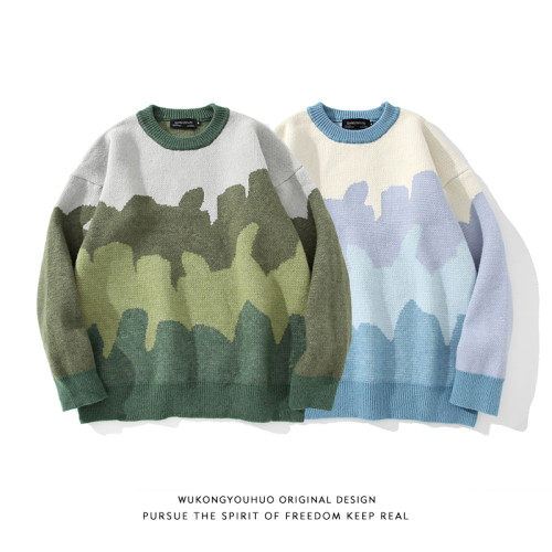 悟空有貨ins原宿風拼色圓領毛衣男潮牌街頭寬松情侶套頭針織衫 悟空有貨ins原宿風拼色圓領毛衣男潮牌街頭寬松情侶套頭針織衫