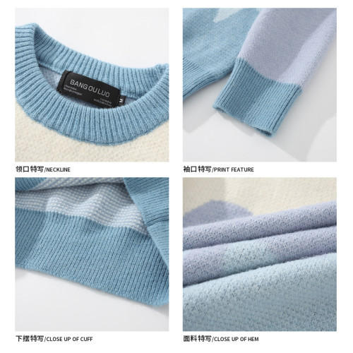 悟空有貨ins原宿風拼色圓領毛衣男潮牌街頭寬松情侶套頭針織衫 悟空有貨ins原宿風拼色圓領毛衣男潮牌街頭寬松情侶套頭針織衫