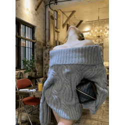 一字肩套頭毛衣女秋季慵懶風氣質小個子寬松休閒顯瘦百搭長袖上衣