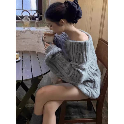 一字肩套頭毛衣女秋季慵懶風氣質小個子寬松休閒顯瘦百搭長袖上衣 一字肩套頭毛衣女秋季慵懶風氣質小個子寬松休閒顯瘦百搭長袖上衣