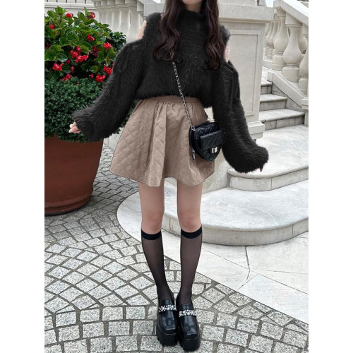 GRL新款日系甜美小高領露肩系帶毛絨純色針織上衣kz312 GRL新款日系甜美小高領露肩系帶毛絨純色針織上衣kz312