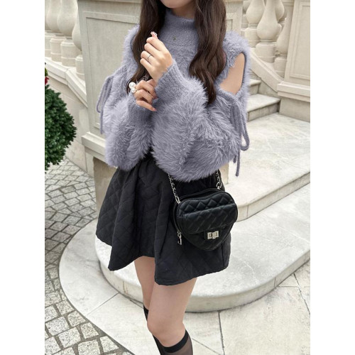 GRL新款日系甜美小高領露肩系帶毛絨純色針織上衣kz312 GRL新款日系甜美小高領露肩系帶毛絨純色針織上衣kz312