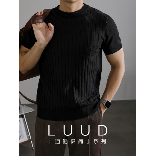 LUUD 黑色簡質圓領短袖上衣男夏季透氣針織款T恤衫大條紋薄款體恤 LUUD 黑色簡質圓領短袖上衣男夏季透氣針織款T恤衫大條紋薄款體恤