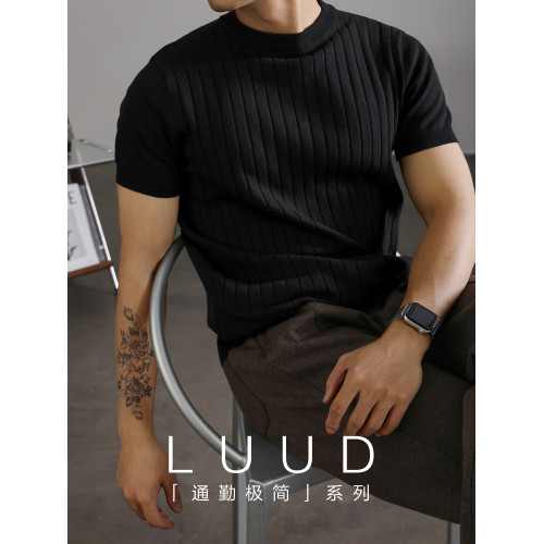 LUUD 黑色簡質圓領短袖上衣男夏季透氣針織款T恤衫大條紋薄款體恤 LUUD 黑色簡質圓領短袖上衣男夏季透氣針織款T恤衫大條紋薄款體恤