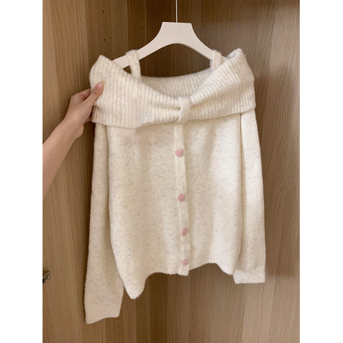 2025新款慵懶風一字肩毛衣女秋冬季內搭韓系高級感針織衫露肩上衣