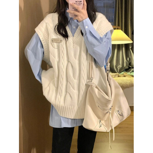 大碼韓版學院風V領坎肩馬甲毛衣女春秋胖MM顯瘦寬松減齡洋氣上衣