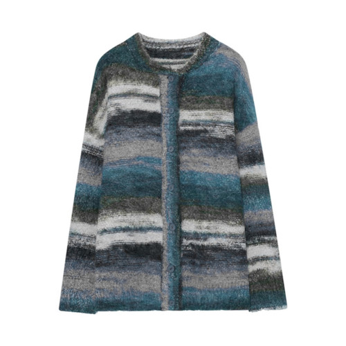 2023秋冬季彩條撞色紋針織衫男寬松休閒慵懶風開衫小香風情侶毛衣 2023秋冬季彩條撞色紋針織衫男寬松休閒慵懶風開衫小香風情侶毛衣