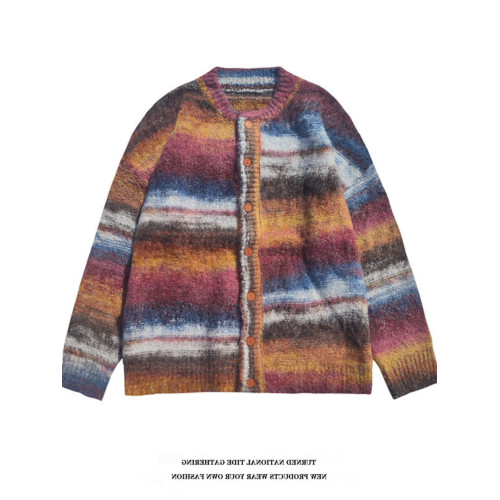 2023秋冬季彩條撞色紋針織衫男寬松休閒慵懶風開衫小香風情侶毛衣 2023秋冬季彩條撞色紋針織衫男寬松休閒慵懶風開衫小香風情侶毛衣