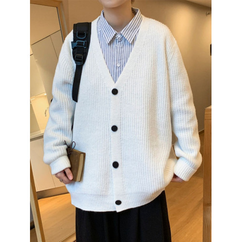 秋冬純色開衫毛衣外套男V領潮牌ins百搭學院風港風日系寬松針織衫 秋冬純色開衫毛衣外套男V領潮牌ins百搭學院風港風日系寬松針織衫