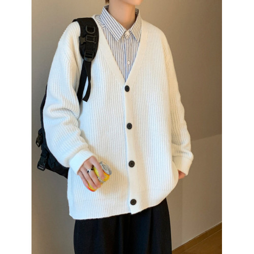 秋冬純色開衫毛衣外套男V領潮牌ins百搭學院風港風日系寬松針織衫 秋冬純色開衫毛衣外套男V領潮牌ins百搭學院風港風日系寬松針織衫