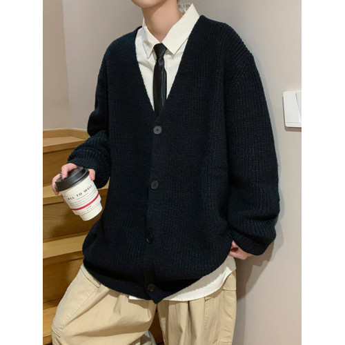 秋冬純色開衫毛衣外套男V領潮牌ins百搭學院風港風日系寬松針織衫 秋冬純色開衫毛衣外套男V領潮牌ins百搭學院風港風日系寬松針織衫