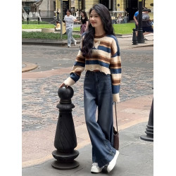 深秋初冬秋冬韓系高級感穿搭短款條紋毛衣女2025新款chic長袖上衣