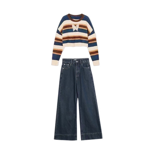 深秋初冬秋冬韓系高級感穿搭短款條紋毛衣女2025新款chic長袖上衣