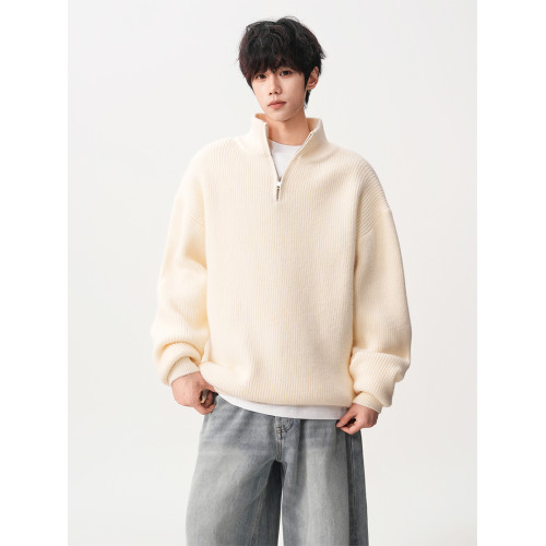 半拉鍊重磅立領毛衣男潮牌冬季寬松加厚慵懶風純色休閒百搭針織衫 半拉鍊重磅立領毛衣男潮牌冬季寬松加厚慵懶風純色休閒百搭針織衫