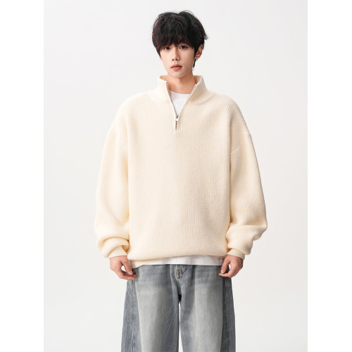半拉鍊重磅立領毛衣男潮牌冬季寬松加厚慵懶風純色休閒百搭針織衫 半拉鍊重磅立領毛衣男潮牌冬季寬松加厚慵懶風純色休閒百搭針織衫