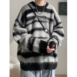 條紋長袖毛衣男士秋冬季2025新款套頭針織衫潮牌慵懶休閒男生外套