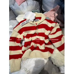 十三行2025秋冬新款韓版寬松百搭翻領復古條紋針織開衫女毛衣外套