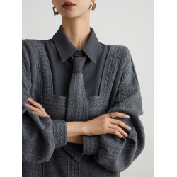 高級感灰色miu裡miu毛衣針織衫女假兩件polo領學院風2025秋季新款