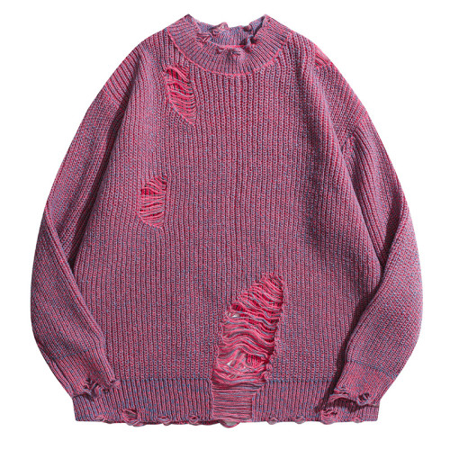 BMOB美式街頭潮牌設計感破洞毛衣嘻哈寬松bf風針織衫男女痞帥休閒 BMOB美式街頭潮牌設計感破洞毛衣嘻哈寬松bf風針織衫男女痞帥休閒