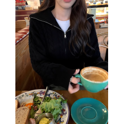 翻領麻花毛衣開衫外套女短款秋冬寬松休閒氣質拉鍊設計感針織上衣