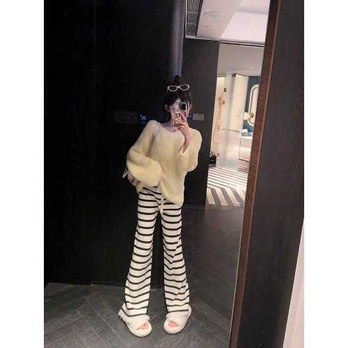 Eva君君醬純欲甜美仿水貂絨v領軟糯針織毛衣女寬松顯瘦慵懶風上衣