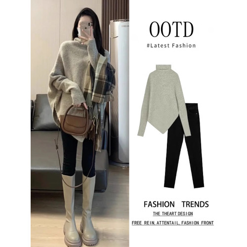 慵懶風高領毛衣女秋冬季2025新款爆款不規則針織衫上衣設計感小衆 慵懶風高領毛衣女秋冬季2025新款爆款不規則針織衫上衣設計感小衆